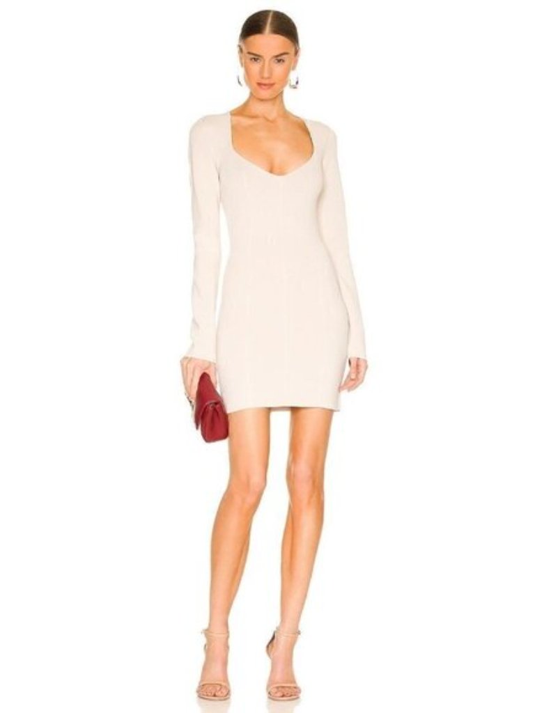 Gauge 81 Villar Bodycon V Neck Knit Dress Sand Size Small